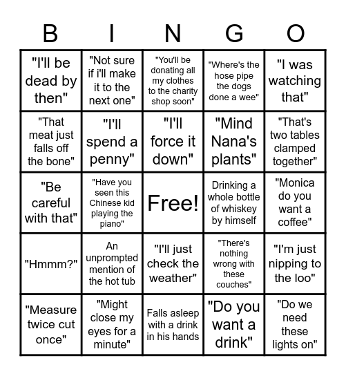 Grandad Bingo Card