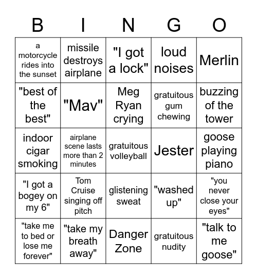 Top Gun Bingo Card