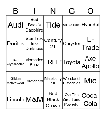 Super Bowl Ad Bingo  Bingo Card