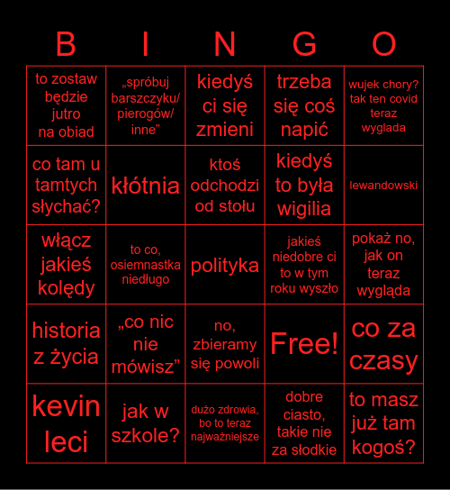 bingo wigilijne Bingo Card