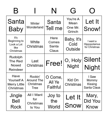 Christmas Song BINGO Card