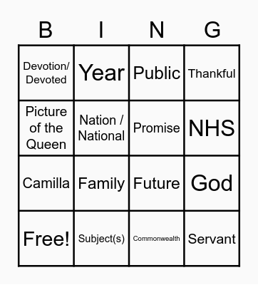 Xmas 2022 - King's speech Bingo Card