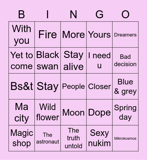 miniminizzLover 🐸💗 Bingo Card