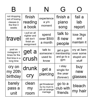 Nicole's 2023 Bingo Card