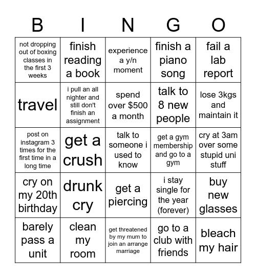 Nicole's 2023 Bingo Card