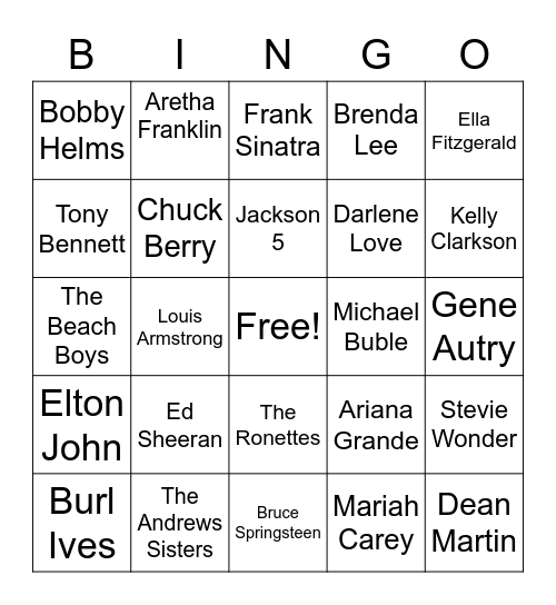Who Sings It- Holiday Edition Bingo Card