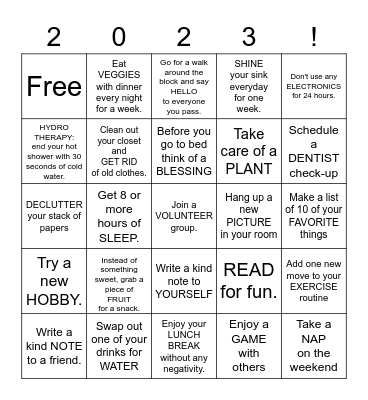 New Years Resolution Bingo Card