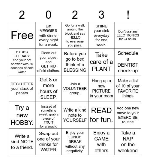 New Years Resolution Bingo Card