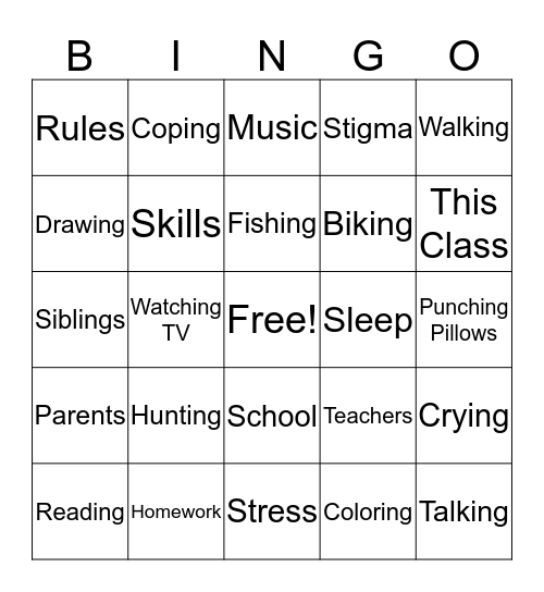 Coping BINGO Card