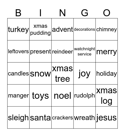 JC Christmas Bingo Card