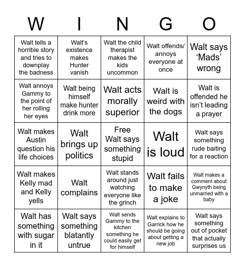 Wingo Bingo Card