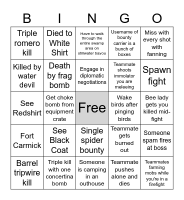 Hunt Showdown Bingo Card