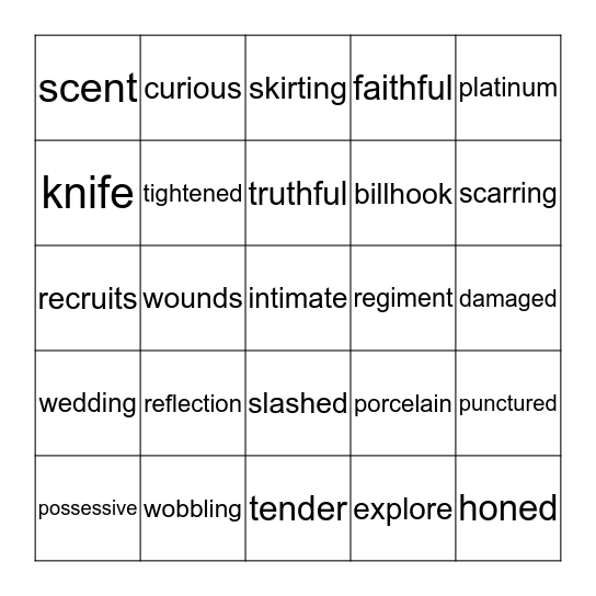 Poetry - Relationships Bingo Card