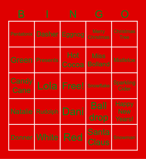 New years/Christmas bingo Card