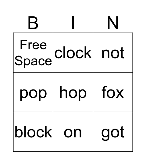Short O  Bingo Card