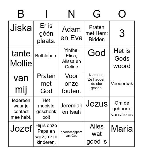 Bijbel Bingo Card