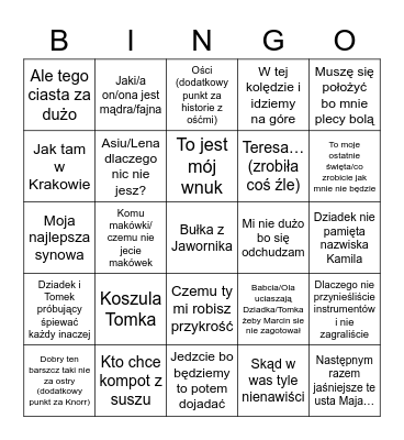 Wigilia 2022 Bingo Card