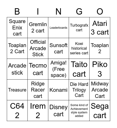 Evercade 2023 Bingo Card