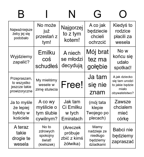 Rodzinne Bingo Card