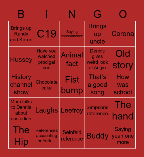 Dennis crimmer Bingo Card