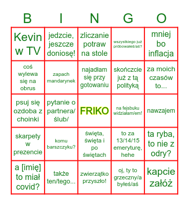 wigilijne 2022 Bingo Card