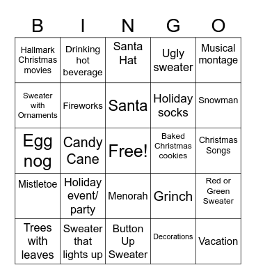 Holiday Bingo Card