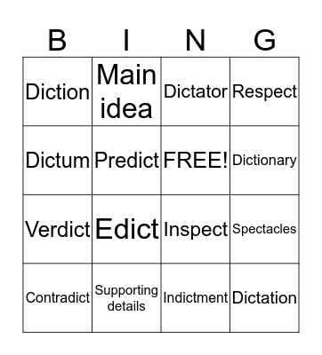 Vocabulary Bingo Card