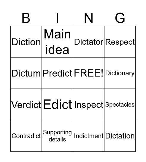 Vocabulary Bingo Card