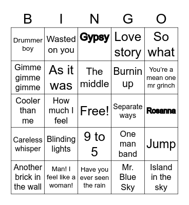 Christmas Eve Music Bingo Card