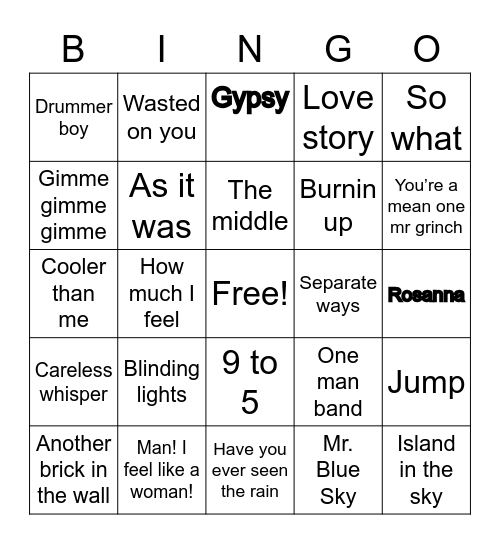 Christmas Eve Music Bingo Card