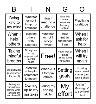 Things I Can Control Bingo Card