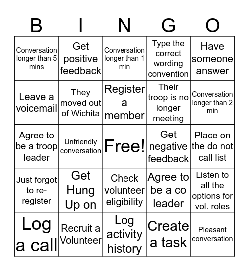 Call-A-Thon Bingo Card