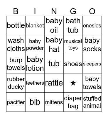 Kourtni's Baby Shower Bingo Card