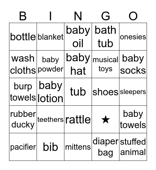 Kourtni's Baby Shower Bingo Card