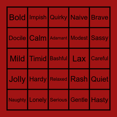 Pokemon Natures Bingo Card