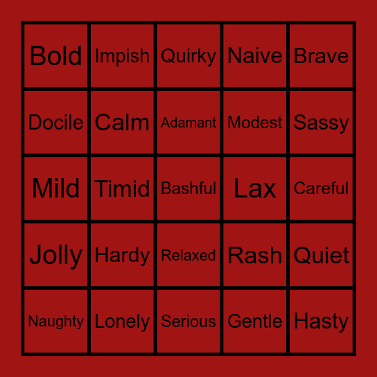 Pokemon Natures Bingo Card