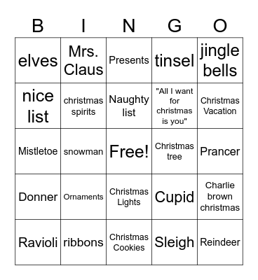 Christmas Eve Bingo Galore! Bingo Card