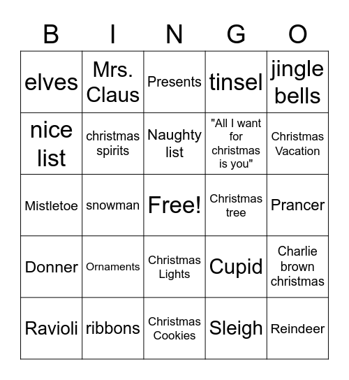 Christmas Eve Bingo Galore! Bingo Card