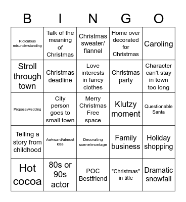 Bad Christmas Movie Bingo Card