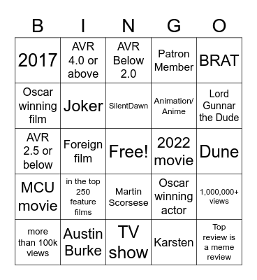Letterboxd Bingo Card