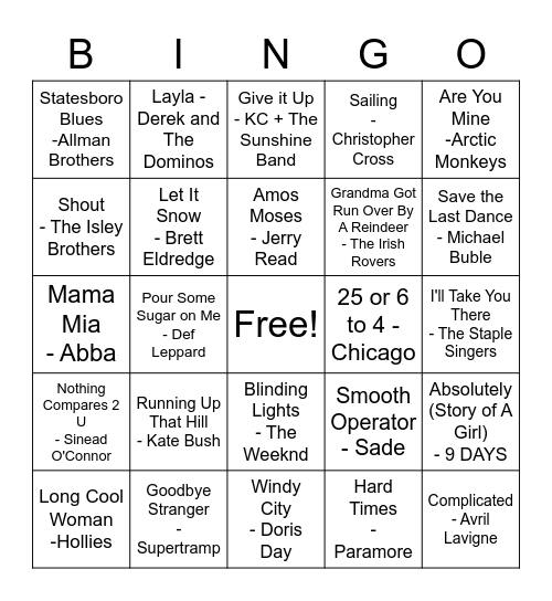 O'Connor Christmas Bingo Card