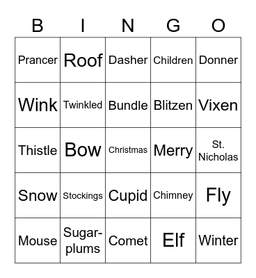 A Visit from St. Nicholas Bingo Card