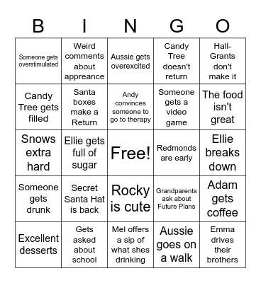 Family Gathering Bingo Card