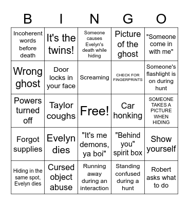 Phasmophobia Dream Team Bingo Card
