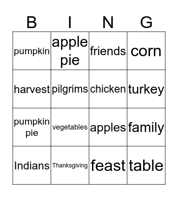 THANKSGIVING STORY Bingo Card