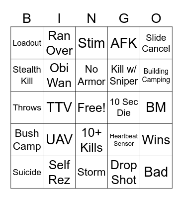 Warzone Bingo Card