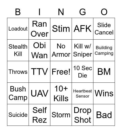 Warzone Bingo Card