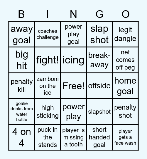 Hockey Bingo Card