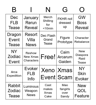 GBF Xmas Strim 2022 Bingo Card