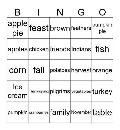 THANKSGIVING STORY Bingo Card